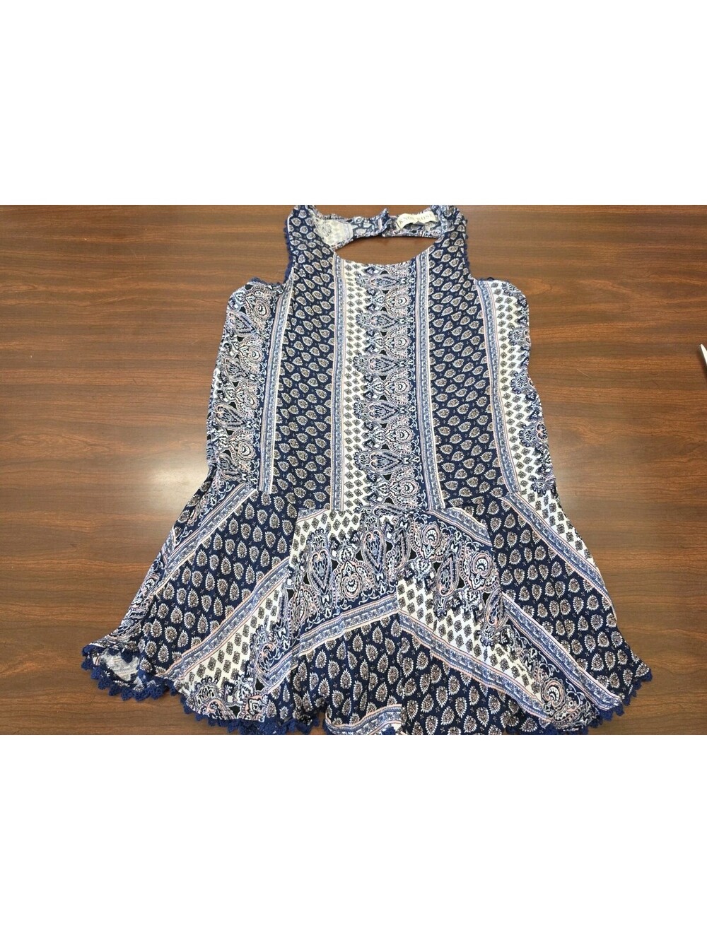 Knox Rose Women's Paisley Boho Top Size S Blue Babydoll Fairycore Soft Girl Top